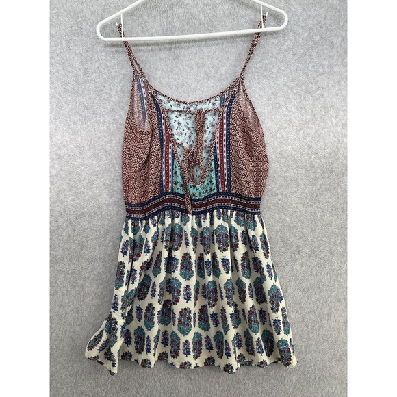 Lorimer NYC Women's Apron Dress Sleeveless Size Medium Pleated Patchwork Print - Picture 2 of 14